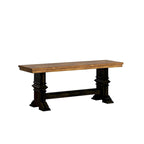 Banc de salle à manger en bois avec pieds en tréteaux bicolores – Finition chêne, aspect vieilli, en bois d'hévéa massif, 113 kg