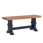 Banc de salle à manger en bois avec pieds en tréteaux bicolores – Finition chêne, aspect vieilli, en bois d'hévéa massif, 113 kg