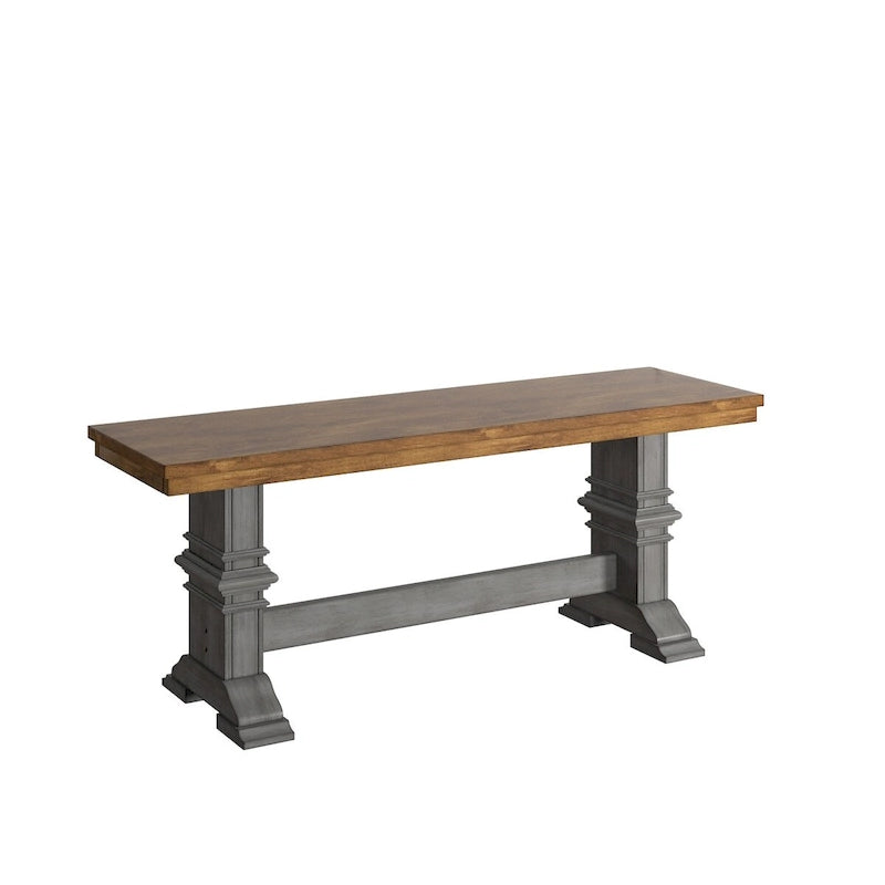 Banc de salle à manger en bois avec pieds en tréteaux bicolores – Finition chêne, aspect vieilli, en bois d'hévéa massif, 113 kg