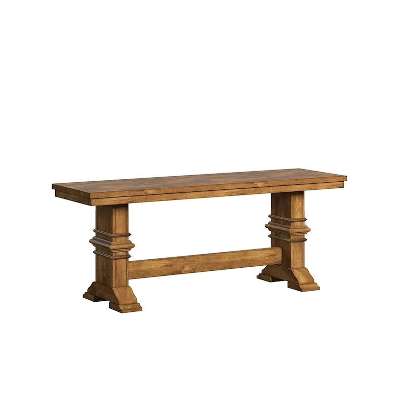 Banc de salle à manger en bois avec pieds en tréteaux bicolores – Finition chêne, aspect vieilli, en bois d'hévéa massif, 113 kg