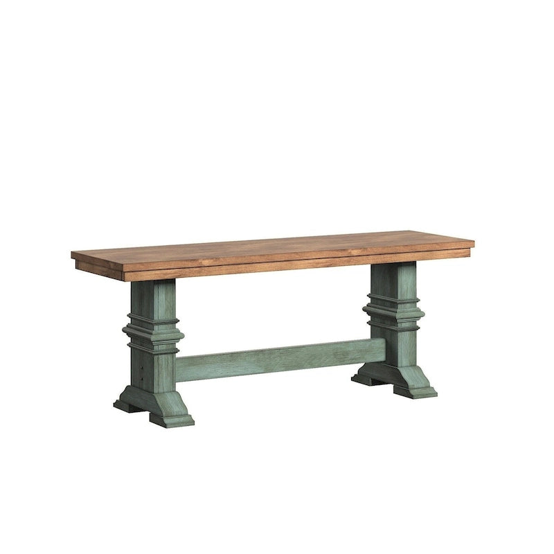 Banc de salle à manger en bois avec pieds en tréteaux bicolores – Finition chêne, aspect vieilli, en bois d'hévéa massif, 113 kg