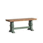 Banc de salle à manger en bois avec pieds en tréteaux bicolores – Finition chêne, aspect vieilli, en bois d'hévéa massif, 113 kg