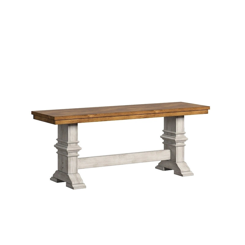 Banc de salle à manger en bois avec pieds en tréteaux bicolores – Finition chêne, aspect vieilli, en bois d'hévéa massif, 113 kg