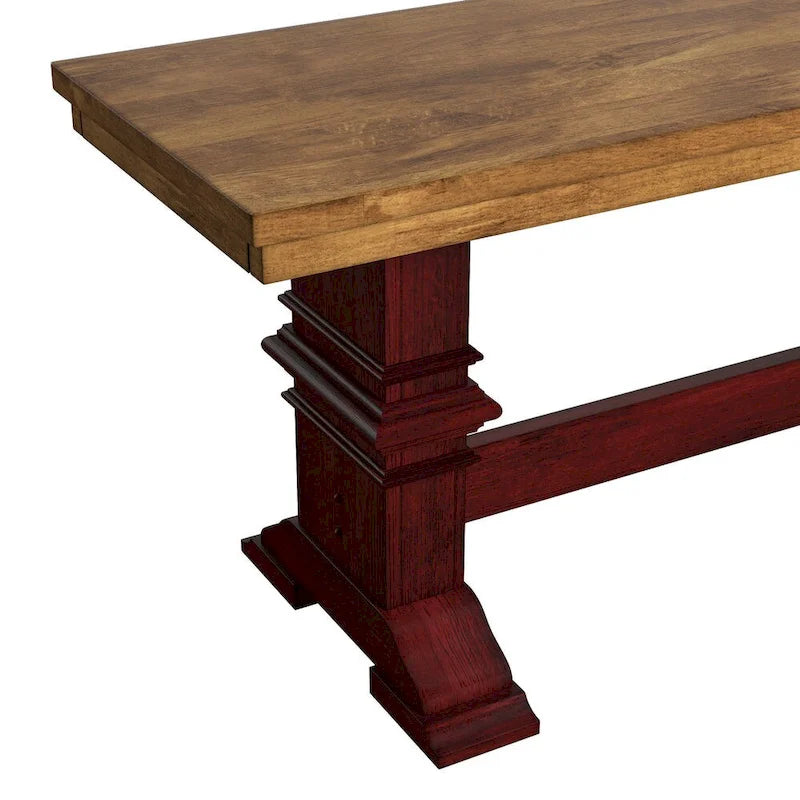 Banc de salle à manger en bois avec pieds en tréteaux bicolores – Finition chêne, aspect vieilli, en bois d'hévéa massif, 113 kg