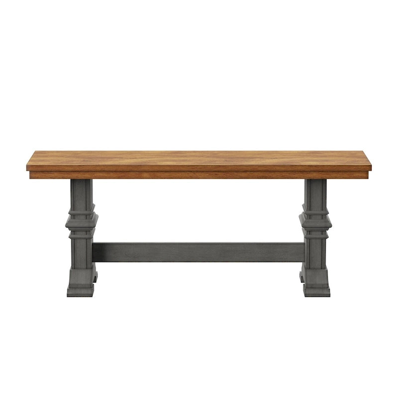 Banc de salle à manger en bois avec pieds en tréteaux bicolores – Finition chêne, aspect vieilli, en bois d'hévéa massif, 113 kg