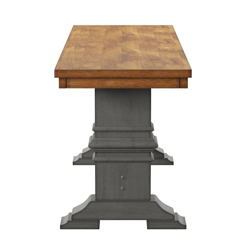 Banc de salle à manger en bois avec pieds en tréteaux bicolores – Finition chêne, aspect vieilli, en bois d'hévéa massif, 113 kg