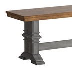 Banc de salle à manger en bois avec pieds en tréteaux bicolores – Finition chêne, aspect vieilli, en bois d'hévéa massif, 113 kg
