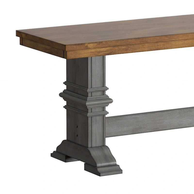 Banc de salle à manger en bois avec pieds en tréteaux bicolores – Finition chêne, aspect vieilli, en bois d'hévéa massif, 113 kg