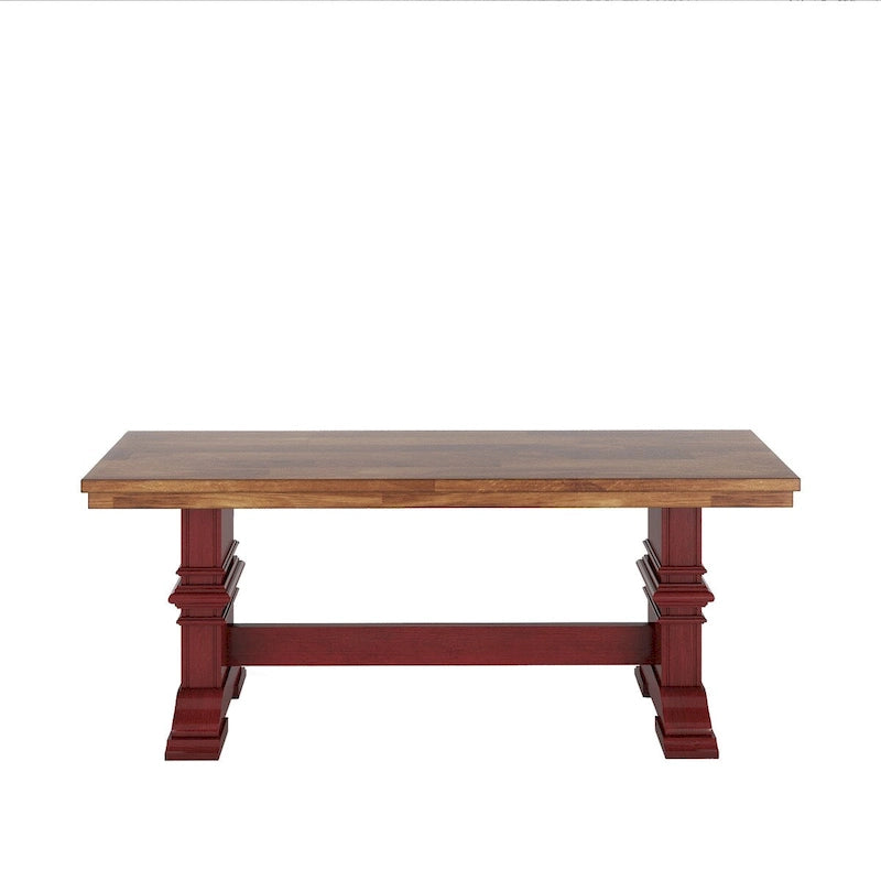 Banc de salle à manger en bois avec pieds en tréteaux bicolores – Finition chêne, aspect vieilli, en bois d'hévéa massif, 113 kg
