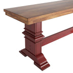 Banc de salle à manger en bois avec pieds en tréteaux bicolores – Finition chêne, aspect vieilli, en bois d'hévéa massif, 113 kg