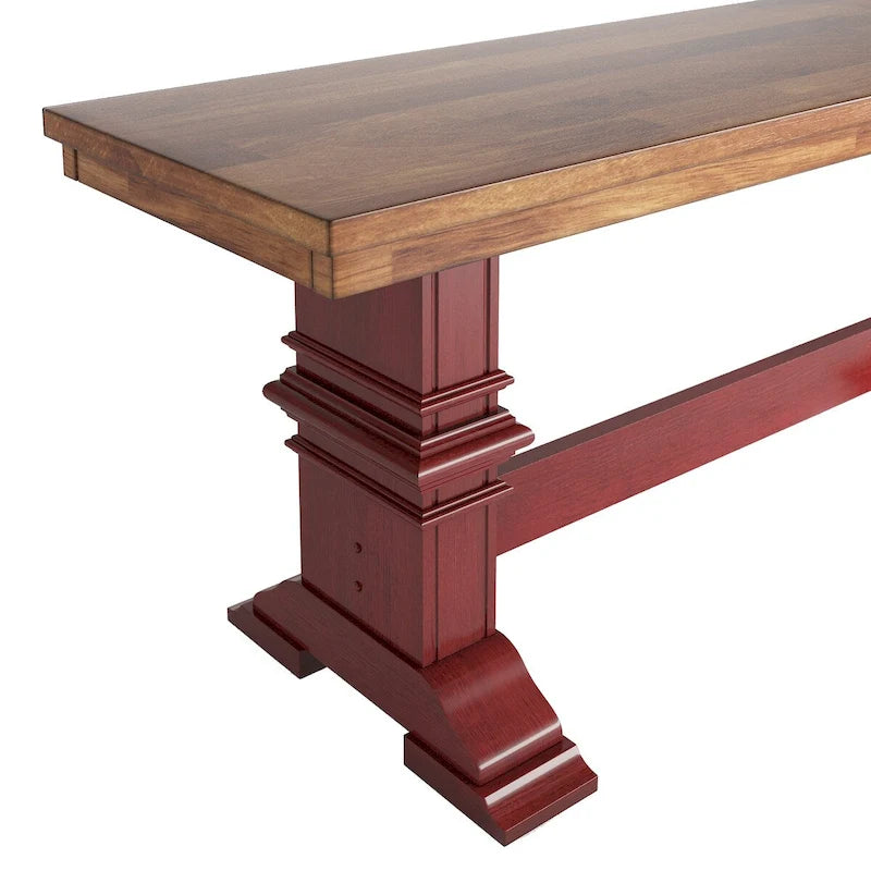 Banc de salle à manger en bois avec pieds en tréteaux bicolores – Finition chêne, aspect vieilli, en bois d'hévéa massif, 113 kg