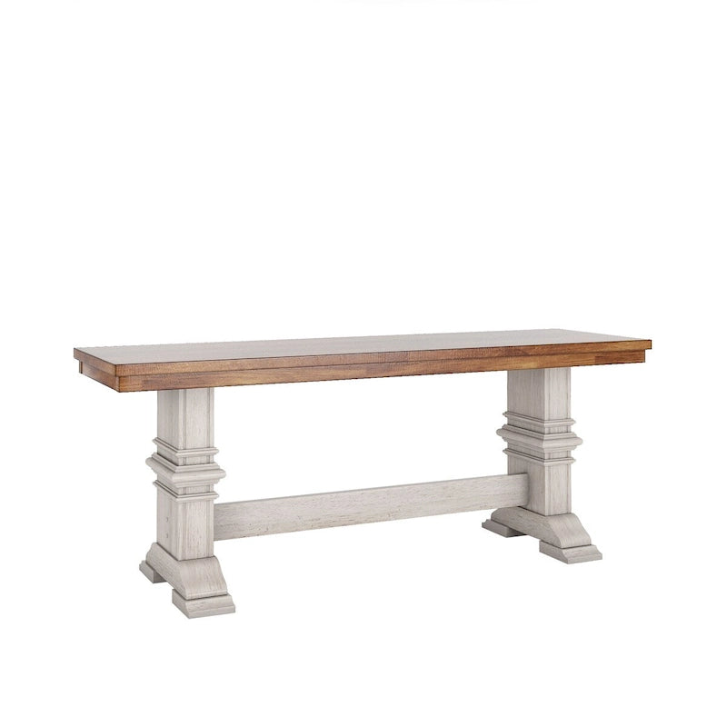 Banc de salle à manger en bois avec pieds en tréteaux bicolores – Finition chêne, aspect vieilli, en bois d'hévéa massif, 113 kg