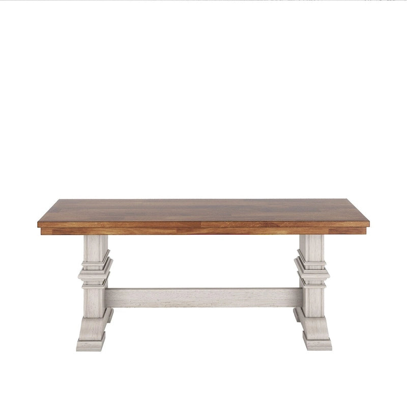 Banc de salle à manger en bois avec pieds en tréteaux bicolores – Finition chêne, aspect vieilli, en bois d'hévéa massif, 113 kg