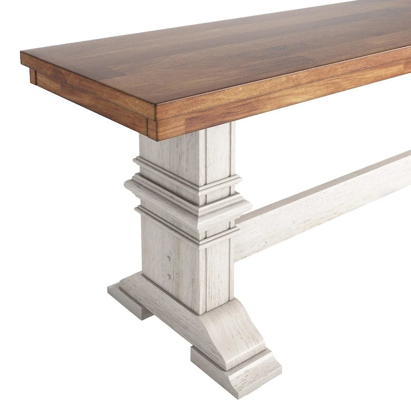 Banc de salle à manger en bois avec pieds en tréteaux bicolores – Finition chêne, aspect vieilli, en bois d'hévéa massif, 113 kg