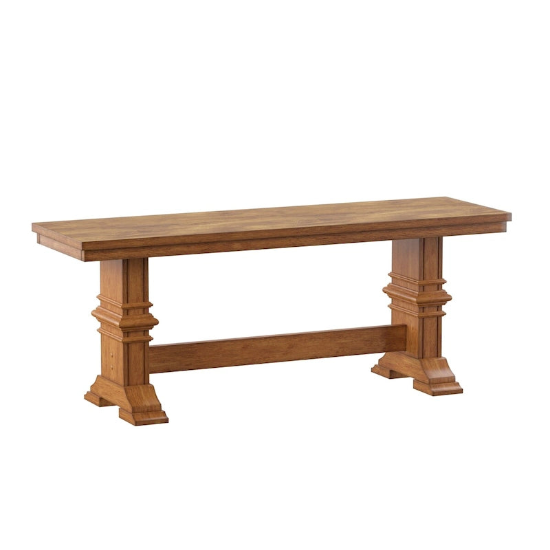 Banc de salle à manger en bois avec pieds en tréteaux bicolores – Finition chêne, aspect vieilli, en bois d'hévéa massif, 113 kg
