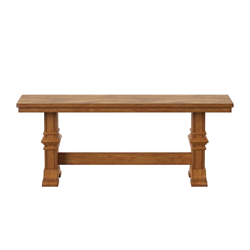 Banc de salle à manger en bois avec pieds en tréteaux bicolores – Finition chêne, aspect vieilli, en bois d'hévéa massif, 113 kg