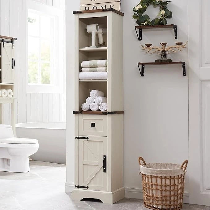 Meuble de rangement pour salle de bain de style fermette, Meuble de rangement, Tour de rangement haute