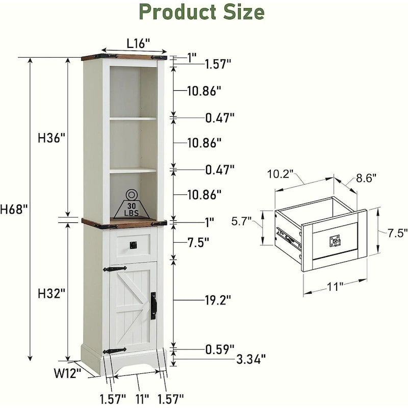 Meuble de rangement pour salle de bain de style fermette, Meuble de rangement, Tour de rangement haute
