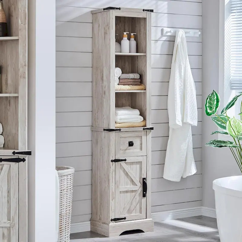 Meuble de rangement pour salle de bain de style fermette, Meuble de rangement, Tour de rangement haute