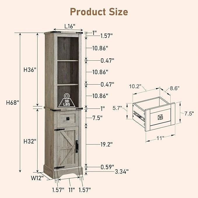 Meuble de rangement pour salle de bain de style fermette, Meuble de rangement, Tour de rangement haute