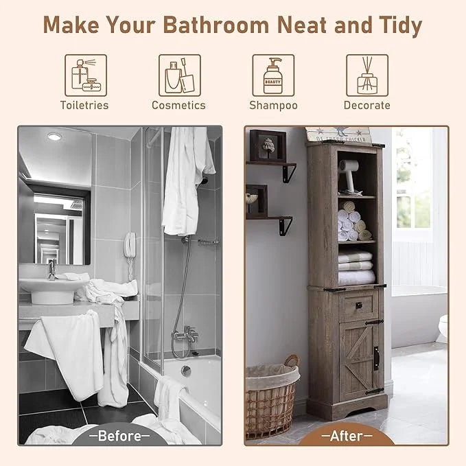 Meuble de rangement pour salle de bain de style fermette, Meuble de rangement, Tour de rangement haute