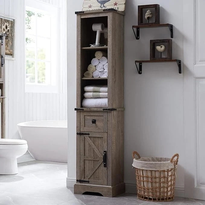 Meuble de rangement pour salle de bain de style fermette, Meuble de rangement, Tour de rangement haute
