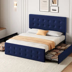 Cadre de lit Queen Size avec 4 tiroirs de rangement et tête de lit